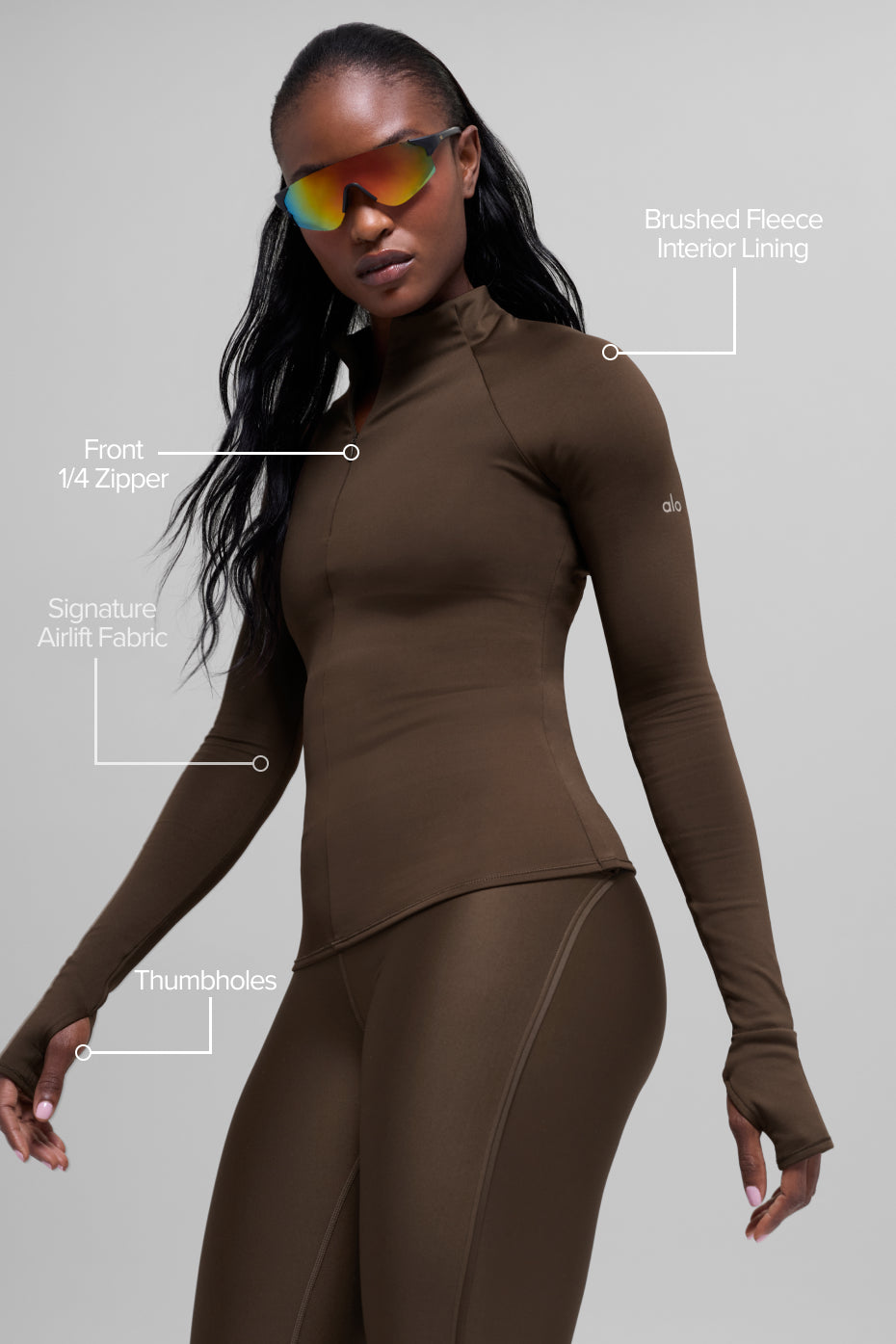 Alo Yoga Airlift Winter Warm 1/4 Zip Long Sleeve - Espresso