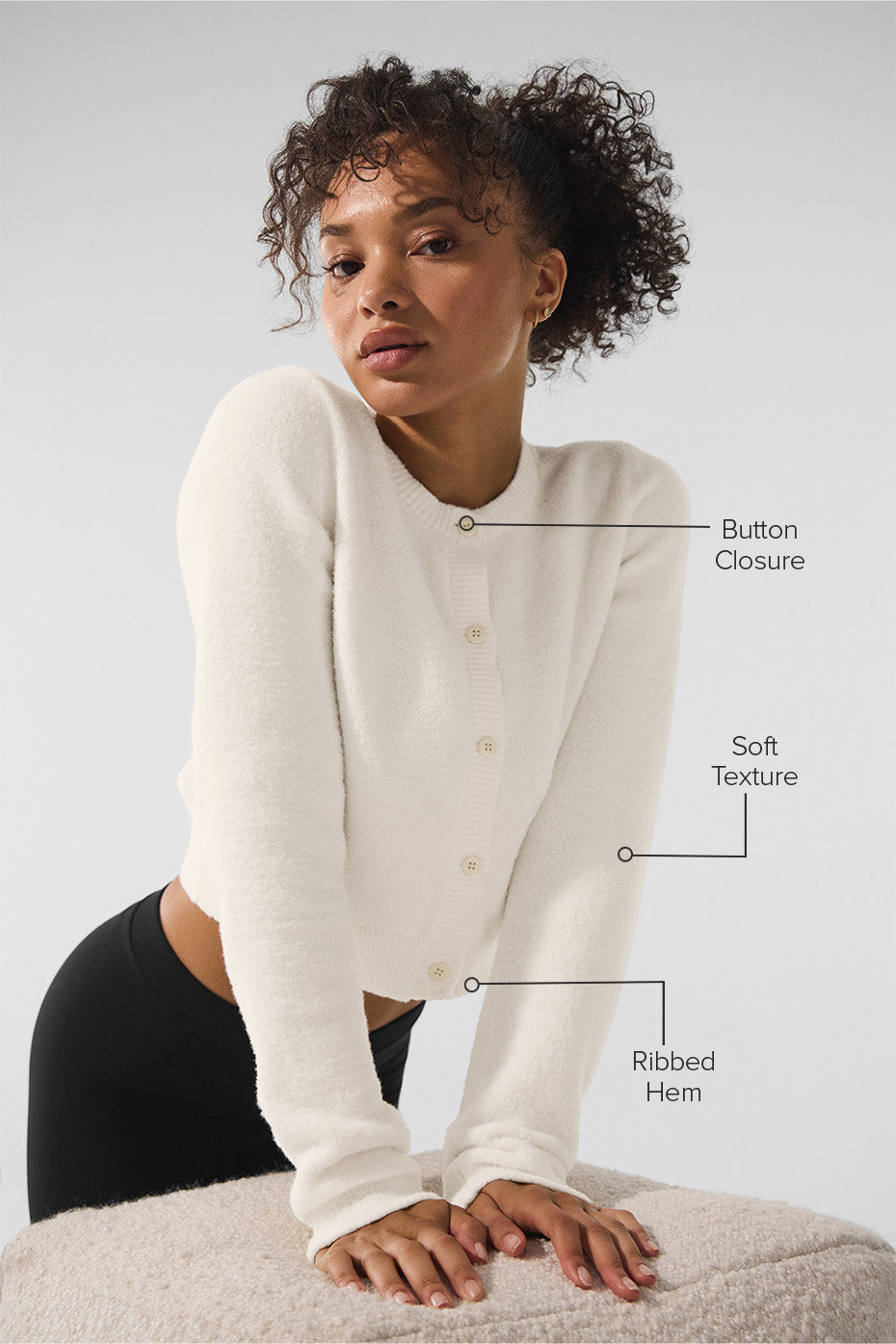 Alo Yoga Snuggle Up Sweater Cropped Cardigan-Ivory