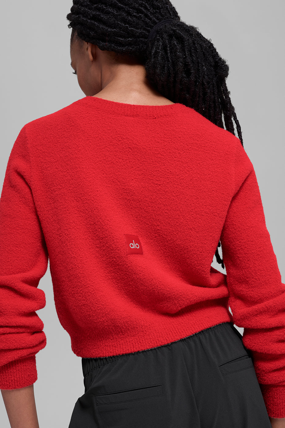 Alo Yoga Snuggle Up Sweater Cropped Cardigan-Bright Red