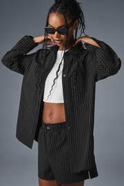 Alo Yoga Pinstripe Daylight Button Down Long Sleeve  -  Black/Titanium
