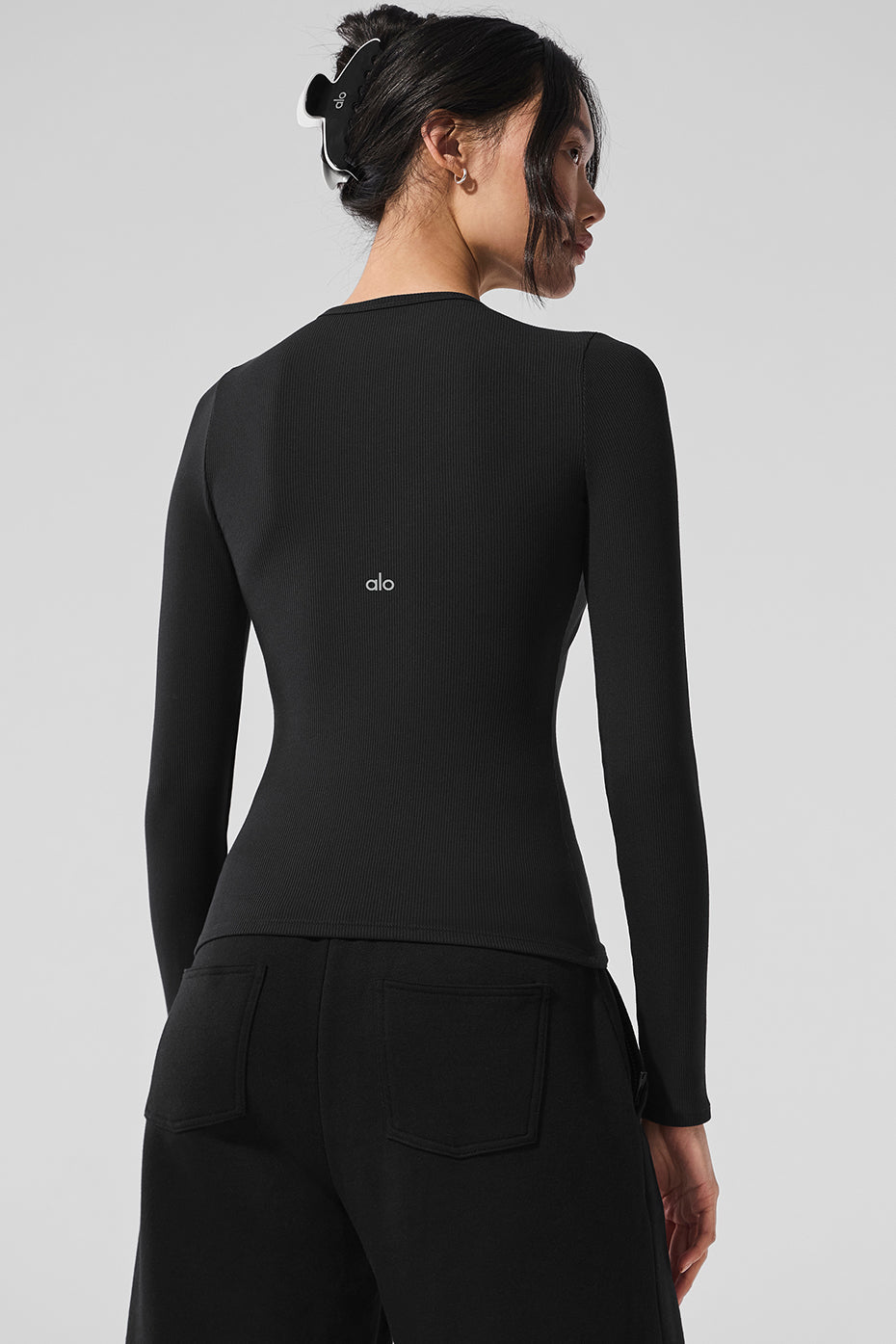 Alo Yoga Ribbed Modal Long Sleeve  -  Black