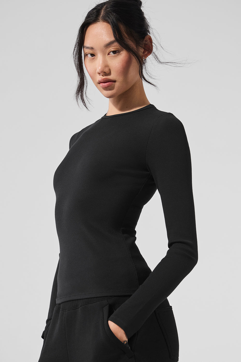 Alo Yoga Ribbed Modal Long Sleeve  -  Black