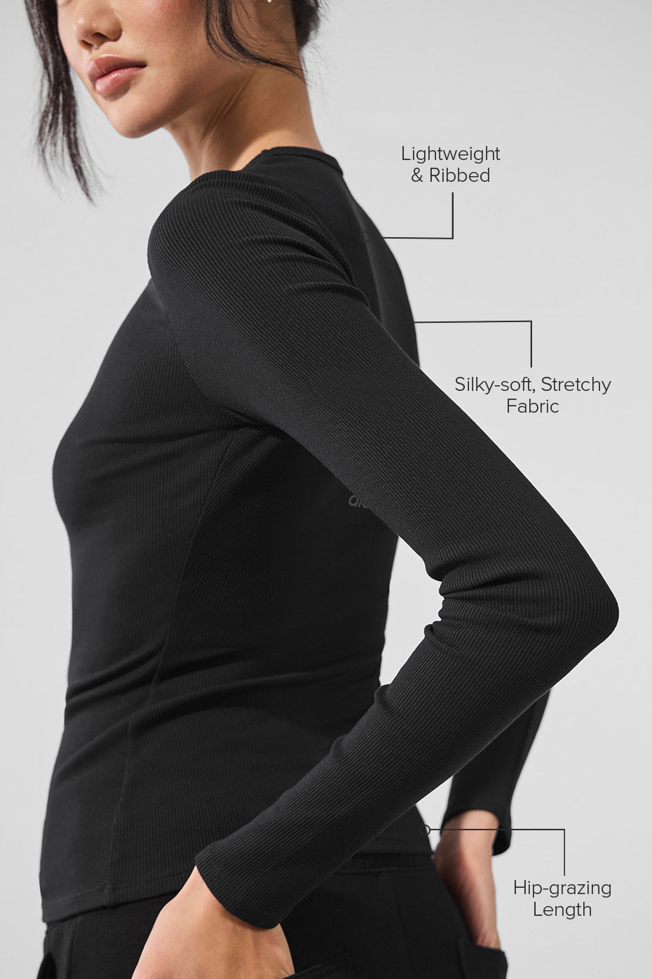 Alo Yoga Ribbed Modal Long Sleeve  -  Black