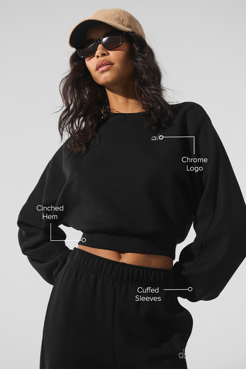 Alo Yoga Cropped Accolade Crewneck- Black