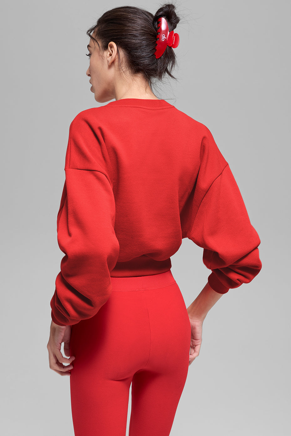 Alo Yoga Cropped Accolade Crewneck- Bright Red