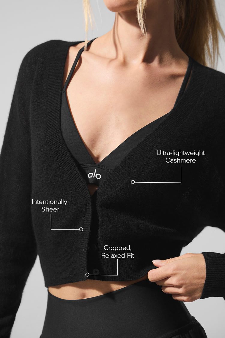 Alo Yoga ブラックニットカーディガン ジャケット Alo Yoga Sheer Cashmere Cropped Cardigan - Black – Kanadadan Kapına