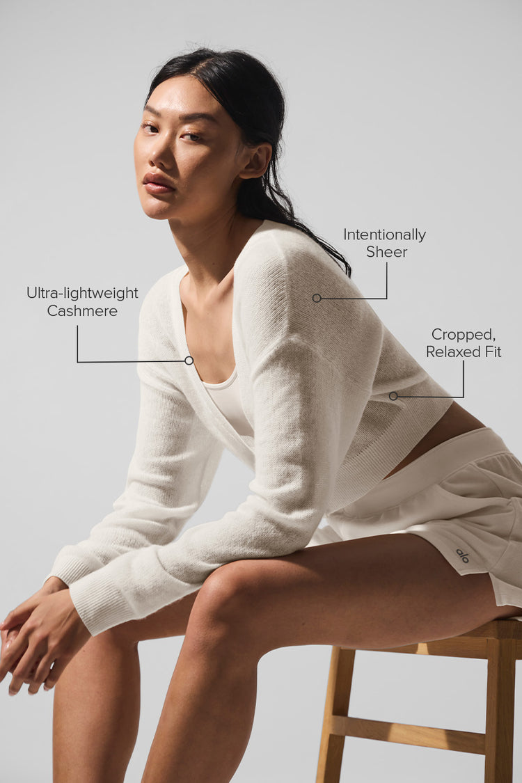 Alo Yoga Sheer Cashmere Cropped Cardigan-Ivory