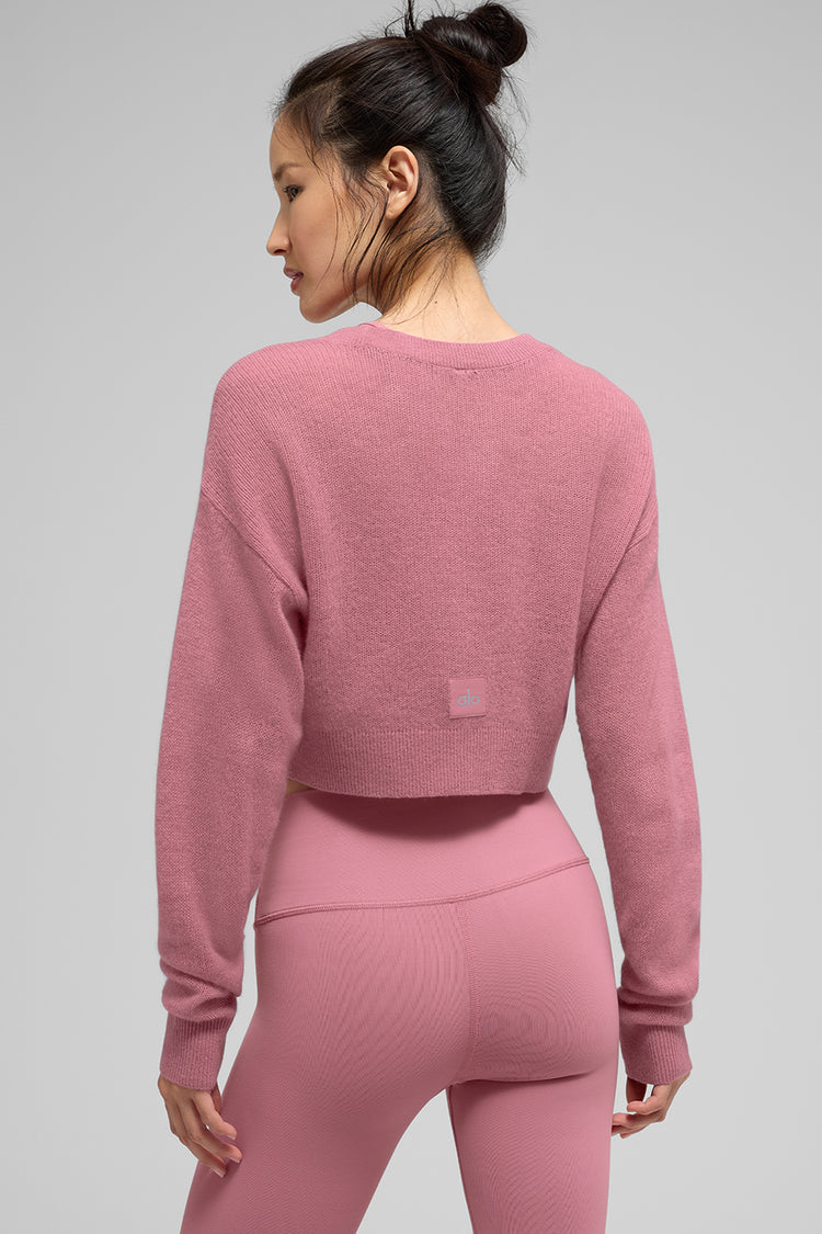 Alo Yoga Sheer Cashmere Cropped Cardigan-Pink Wild Rose