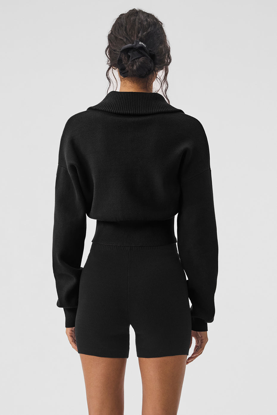 Alo Yoga Scholar Knit Cropped Full Zip Jacket -Black