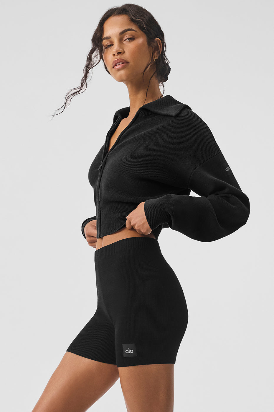 Alo Yoga Scholar Knit Cropped Full Zip Jacket - Black – Kanadadan
