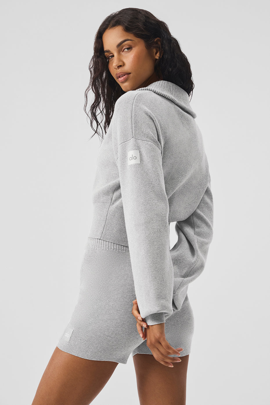 Alo Yoga Scholar Knit Cropped Full Zip Jacket -Athletic Heather Grey