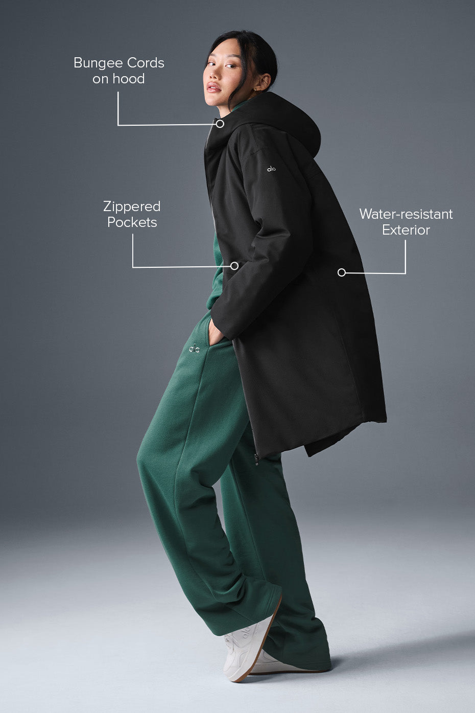 Alo Yoga Women Rain Or Shine Puffer Long Coat - Black