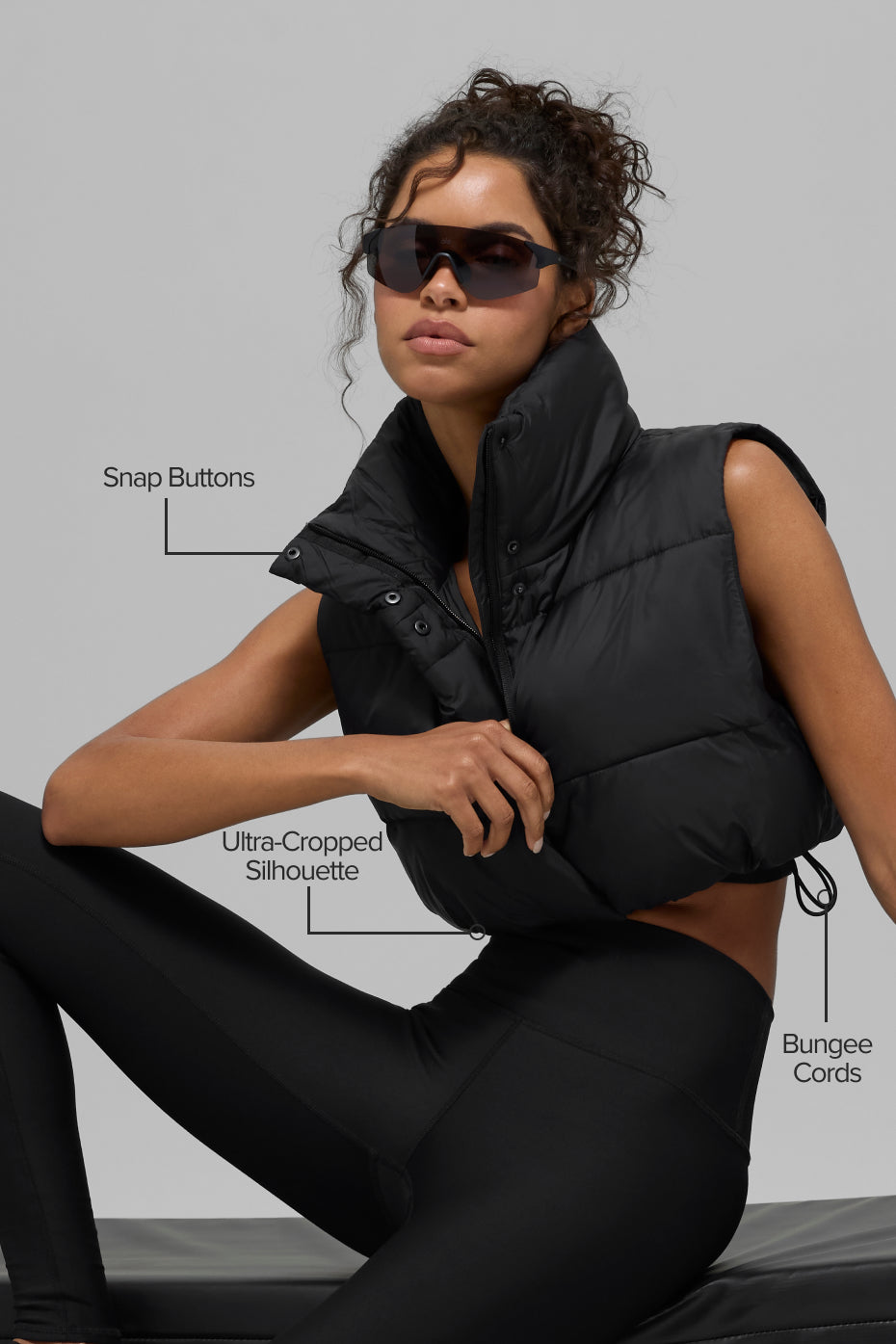 Alo Yoga Women Cropped Gold Rush Puffer Vest - Black