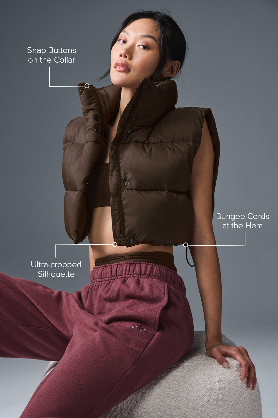 Alo Yoga Women Cropped Gold Rush Puffer Vest - Espresso