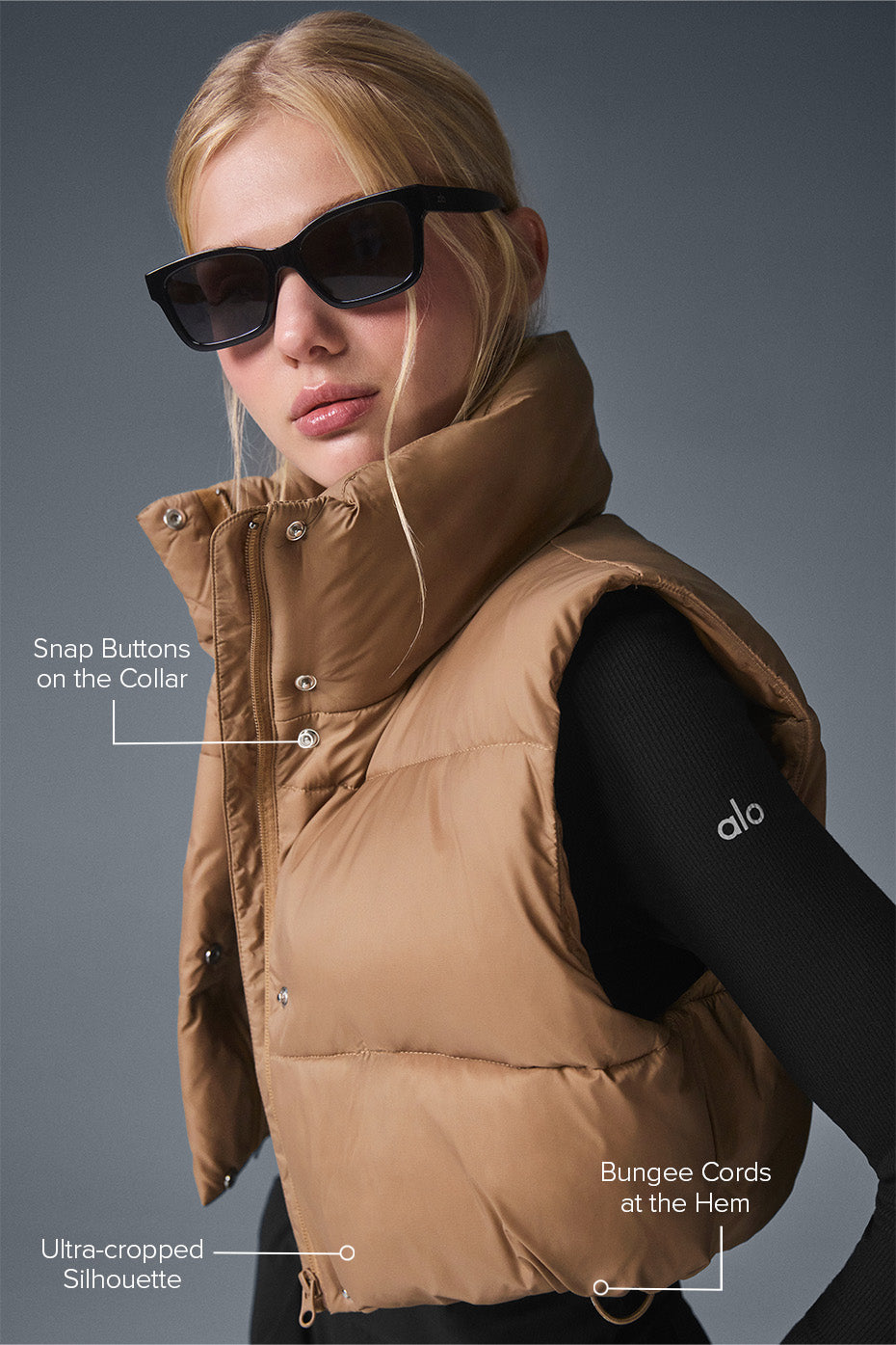 Alo Yoga Women Cropped Gold Rush Puffer Vest - Toasted Almond