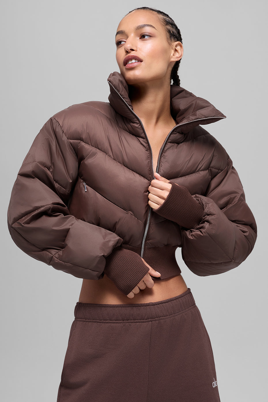 Alo Yoga Cropped Atmosphere Puffer-Brownstone