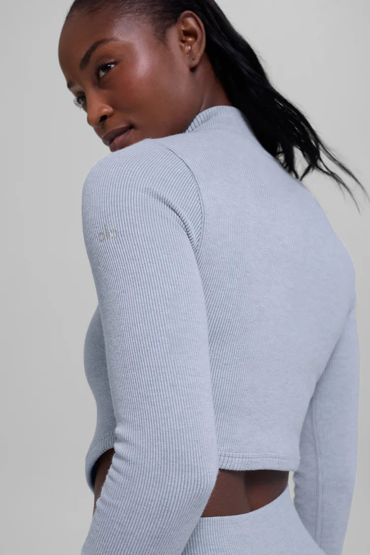 Alo Yoga Seamless Two Tone Rib Jacket  -  Winter Frost Heather