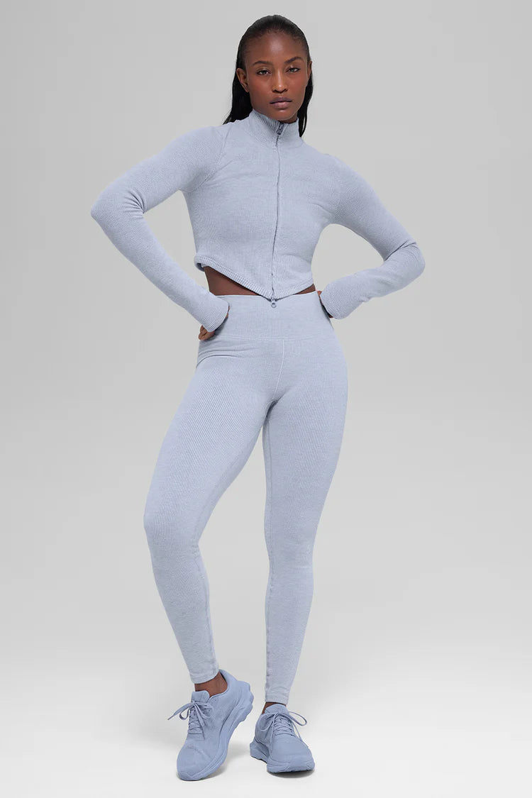 Alo Yoga Seamless Two Tone Rib Jacket  -  Winter Frost Heather
