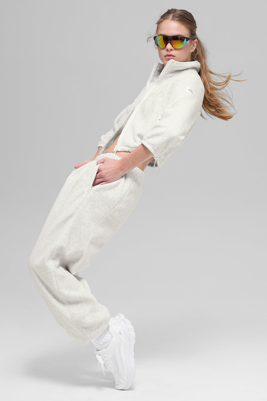 Alo Yoga Polar Fleece Retreat Cropped Jacket  -  White Heather Grey