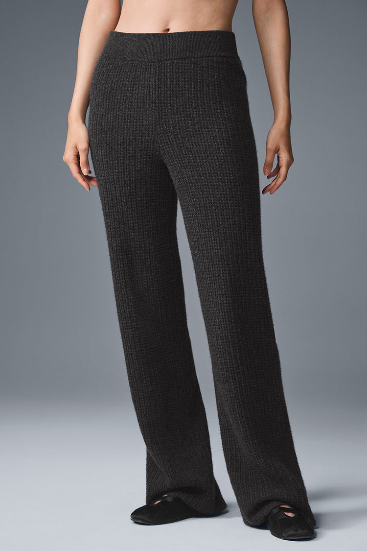 Alo Yoga Cashmere High-Waist Plush Waffle Pant  - Dark Heather Grey