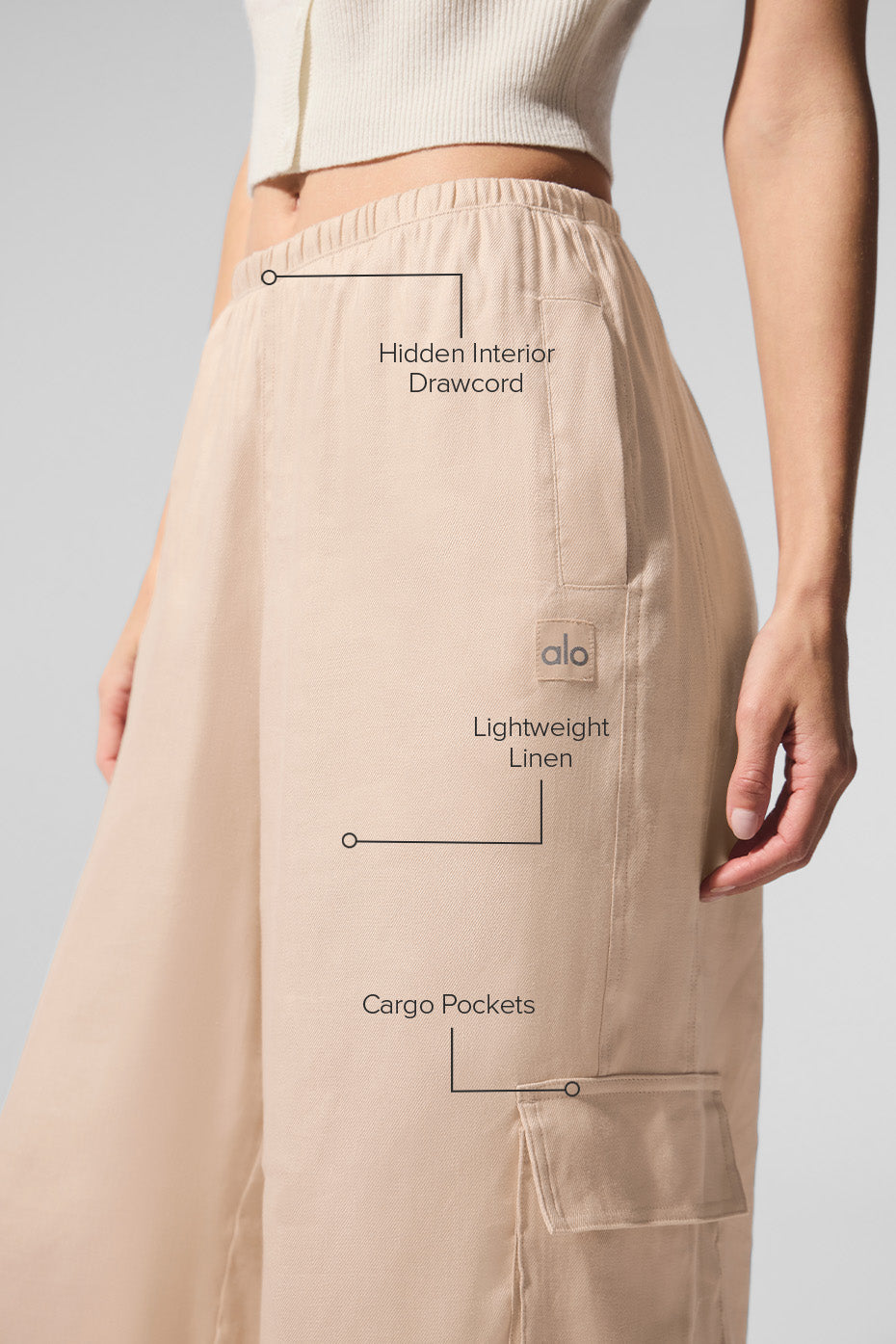 Alo Yoga Linen Getaway Cargo Wide Leg Pant-Macadamia