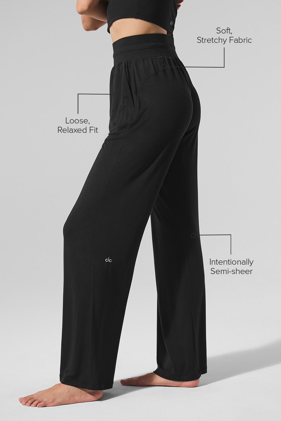 Alo Yoga Semi-Sheer Delicate Lounge Flare Pant-Black