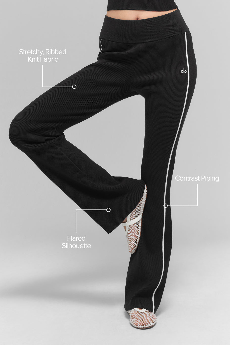 Alo Yoga Ribbed Sweater Knit Highline Flare Pant-Black/White