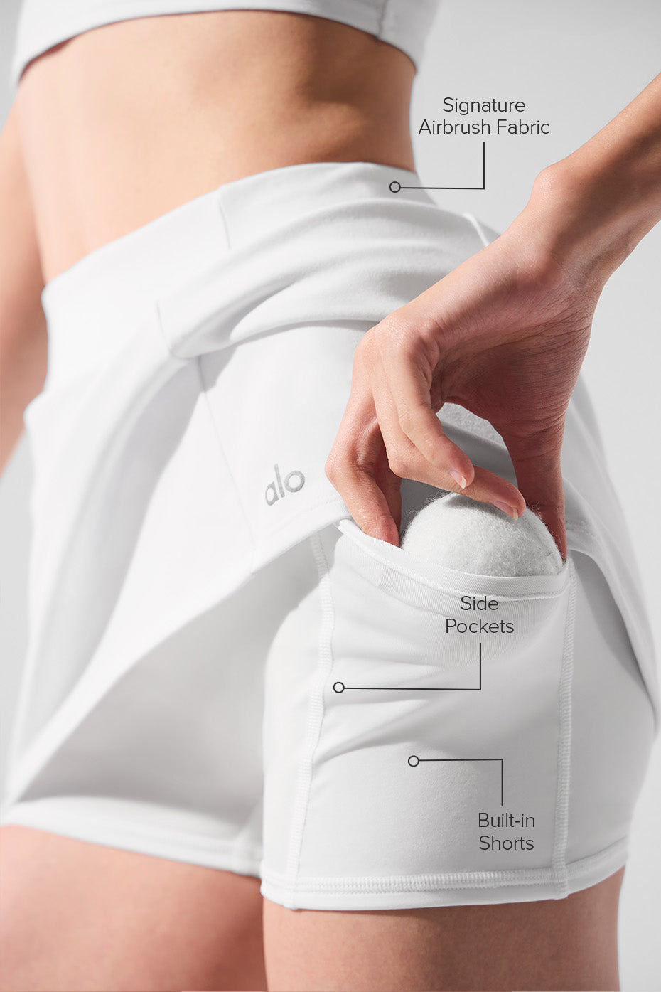 Alo Yoga Airbrush High-Waist Good Form Tennis Skirt- White