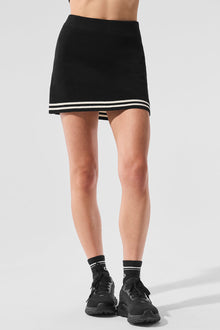 Alo Yoga Tennis Club Sweater Knit Skirt-Black/Ivory