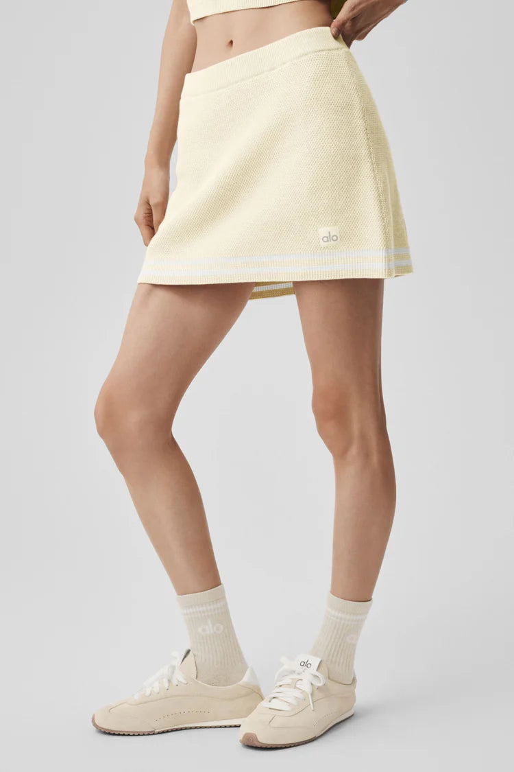 Alo Yoga Tennis Club Sweater Knit Skirt  -  Oatmeal/White