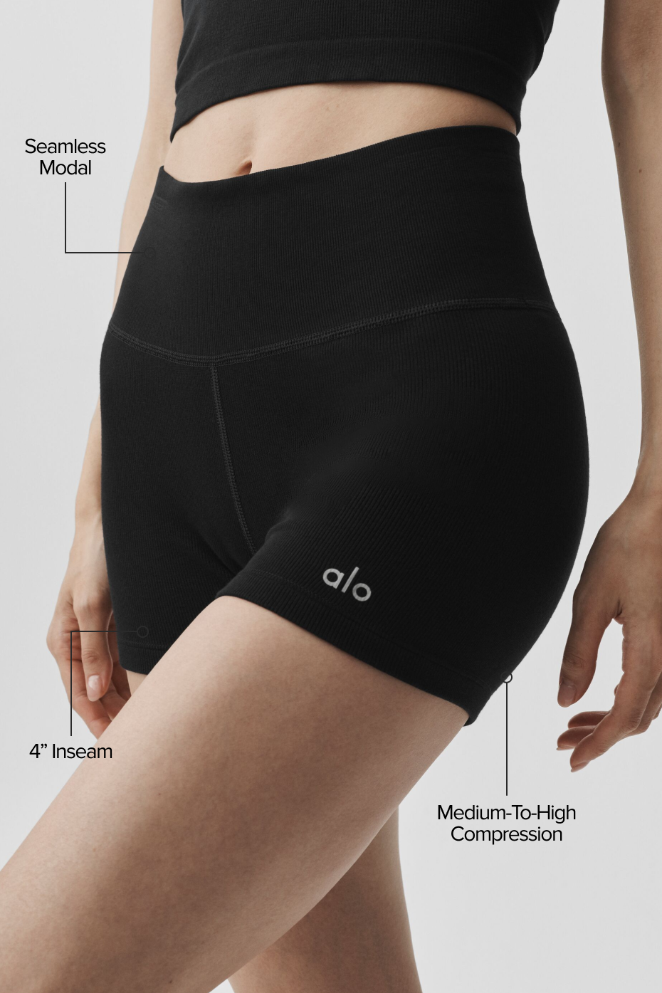 Alo yoga 4" Seamless Modal Ribbed High-Waist Short- Black