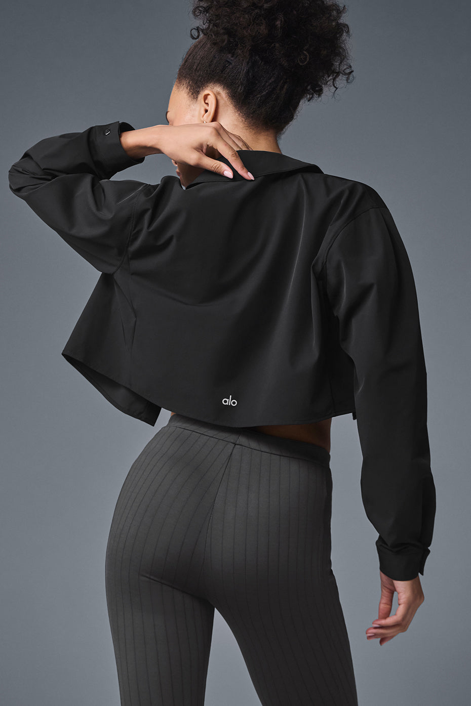 Alo Yoga Cropped Take Me Out Button Up -Black