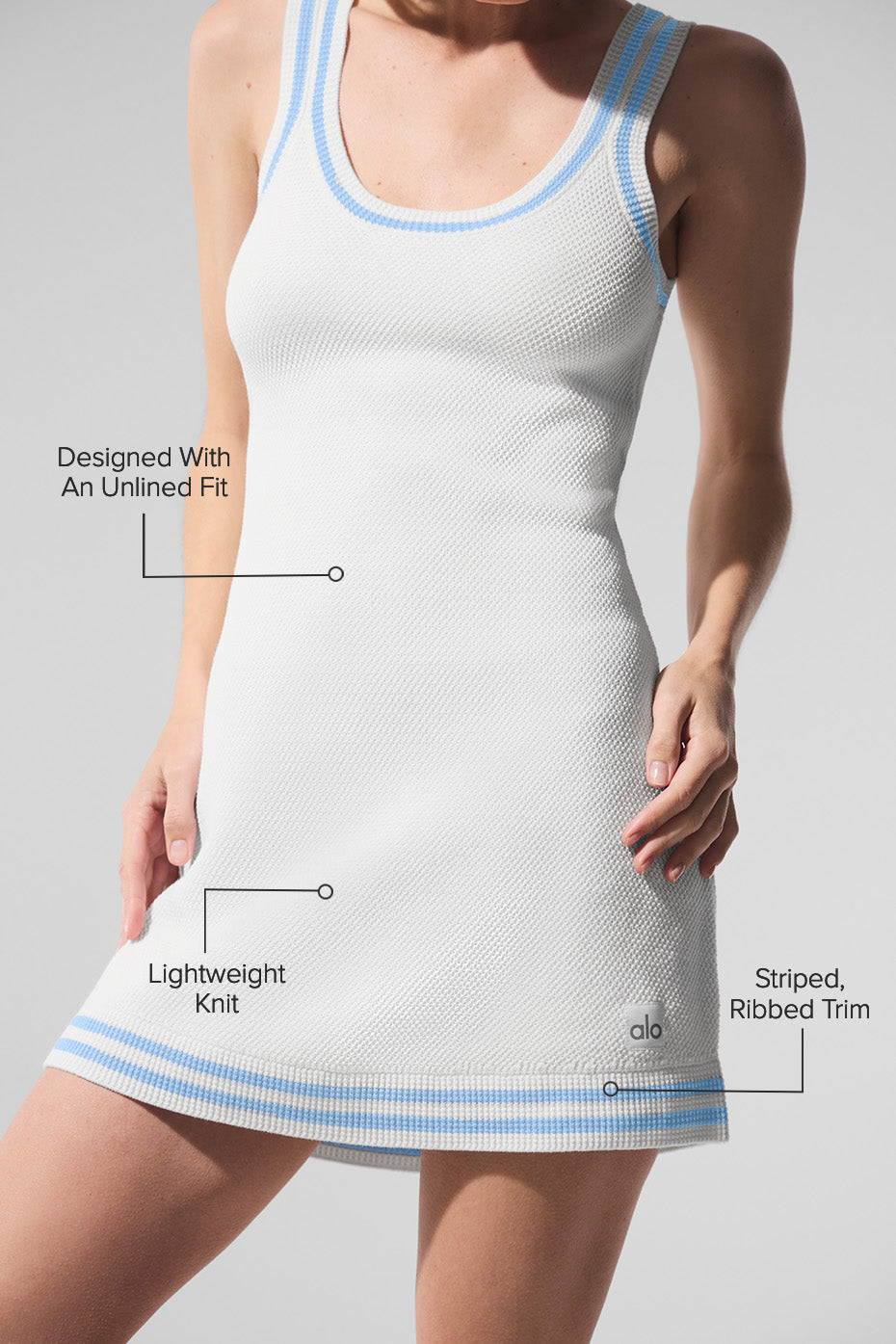 Alo Yoga Tennis Club Sweater Knit Dress- White/Seashell Blue