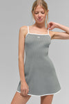 Alo Yoga Ribbed Sweater Knit Highline Dress - Lunar Grey/White 