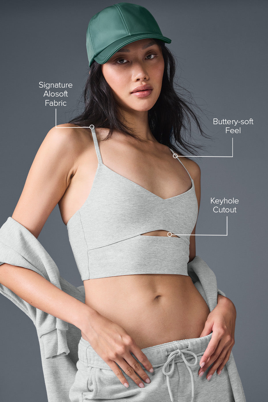 Alo Yoga Alosoft Highlight Bra-Athletic Heather Grey