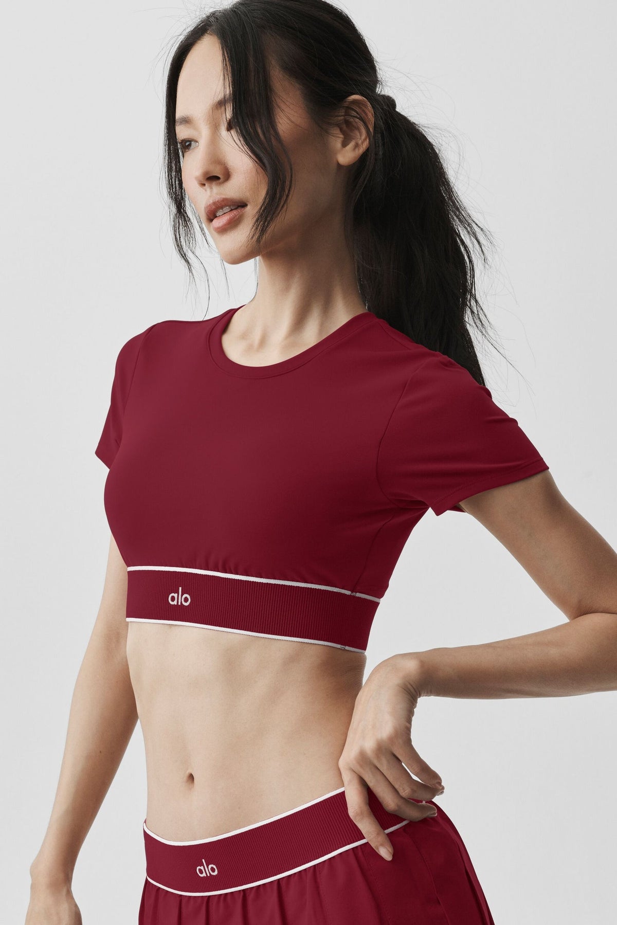 Alo Yoga ALO Softsculpt Amp It Up Short Sleeve Bra- Summer Romance Red