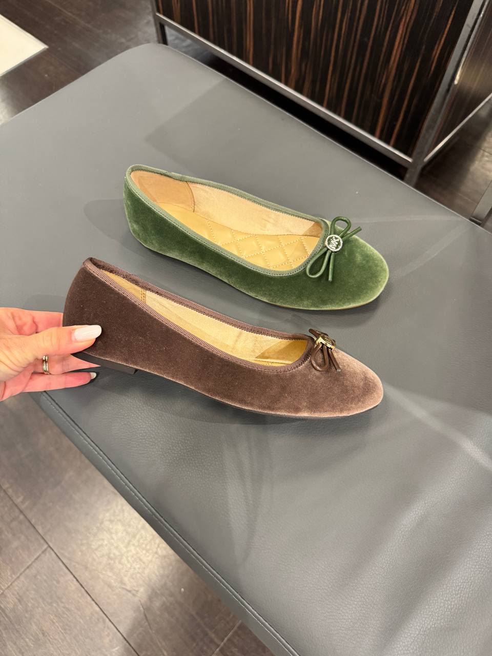 Michael Kors Savannah Logo Debossed Velvet Ballet Flat-NUTMEG