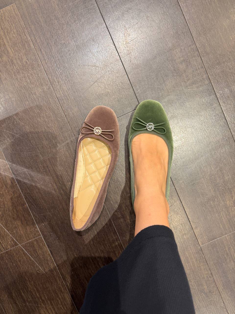 Michael Kors Savannah Logo Debossed Velvet Ballet Flat-NUTMEG