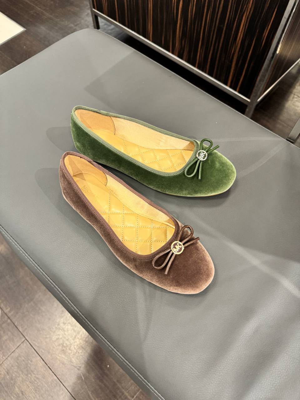 Michael Kors Savannah Logo Debossed Velvet Ballet Flat-NUTMEG