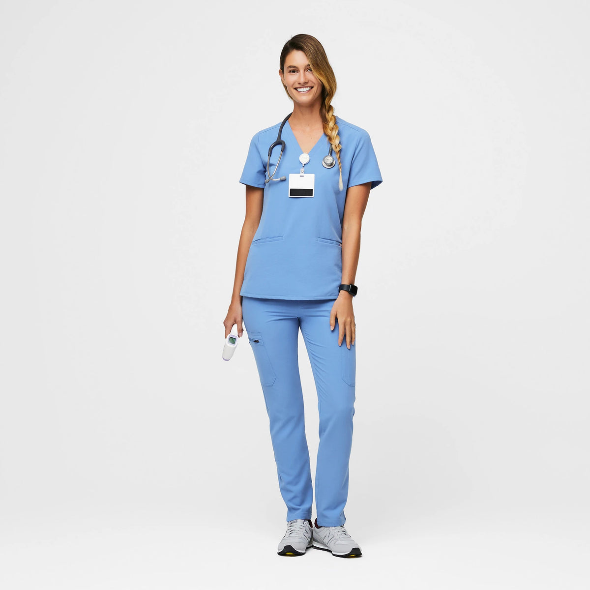 FIGS Casma Three-Pocket Scrub Top™-Ceil Blue