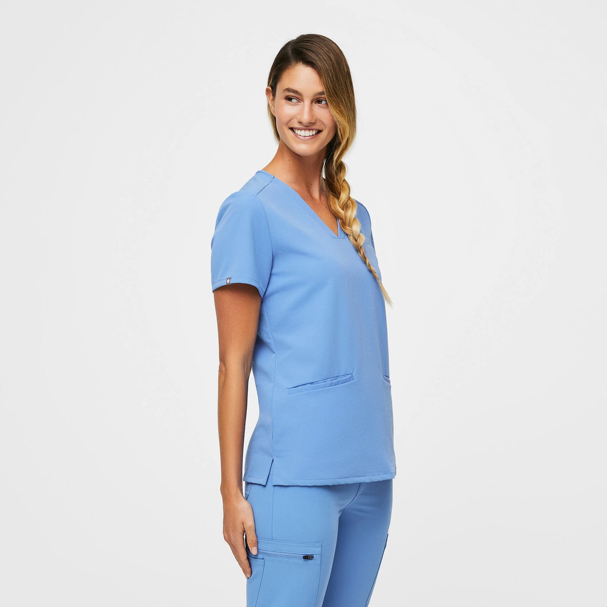 FIGS Casma Three-Pocket Scrub Top™-Ceil Blue