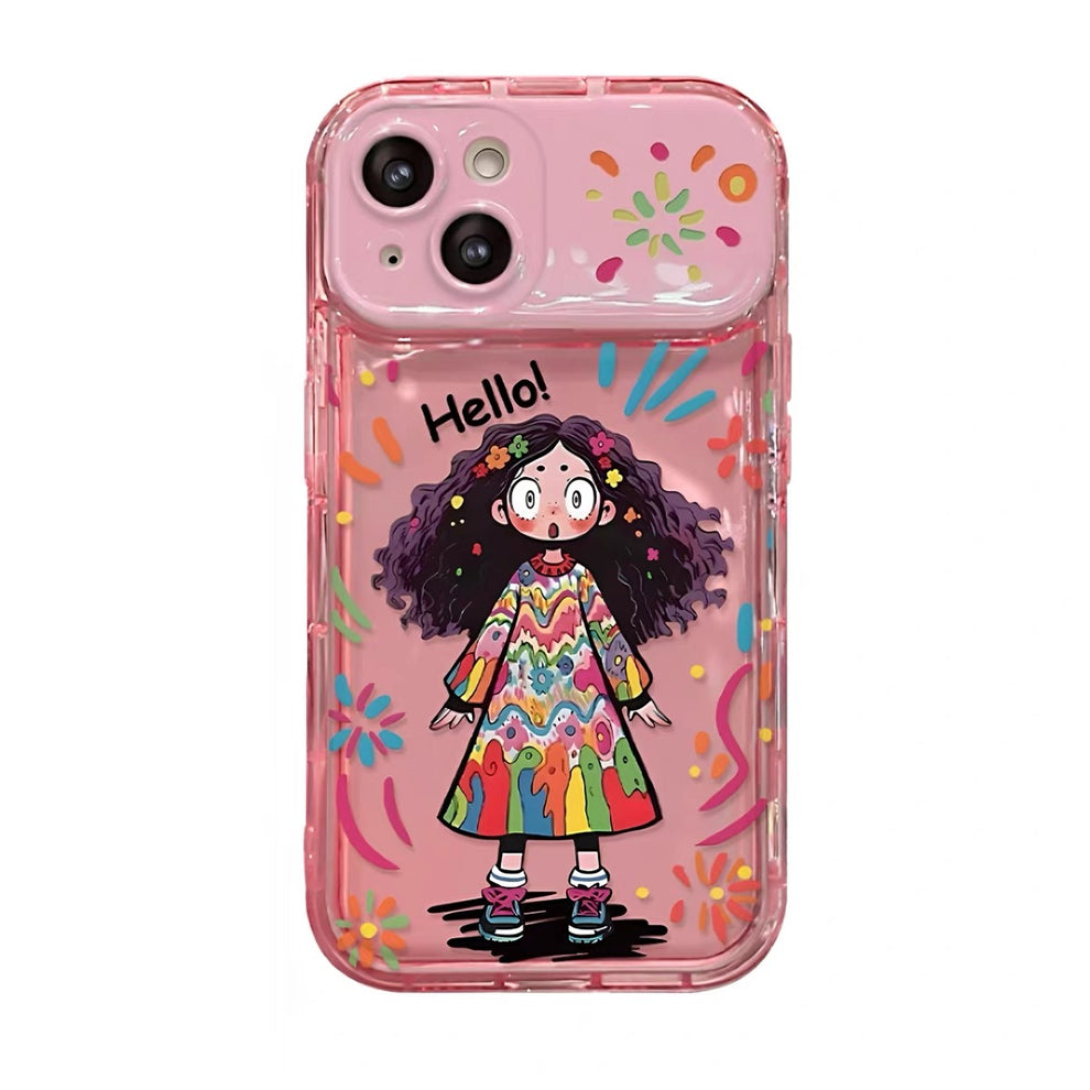 Aieda Colorful curly-haired girl portable mirror phone case-Pink