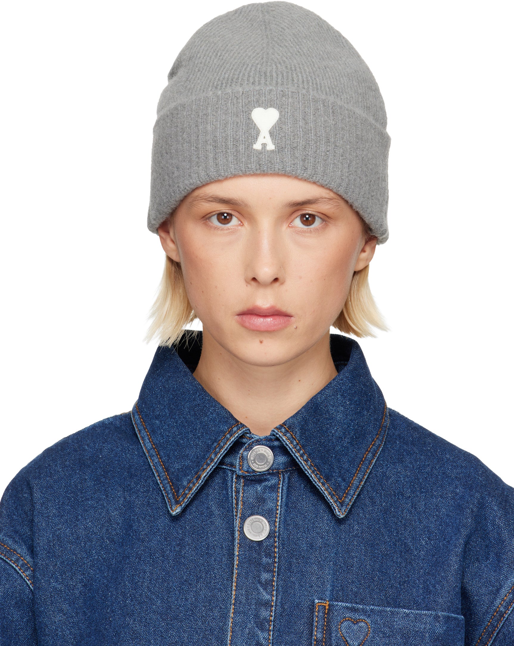 AMI Paris Gray Alpaca Striped Ami de Coeur Beanie – Kanadadan Kapına