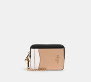 Coach Zip Card Case In Colorblock  - Gold/Chalk Multi