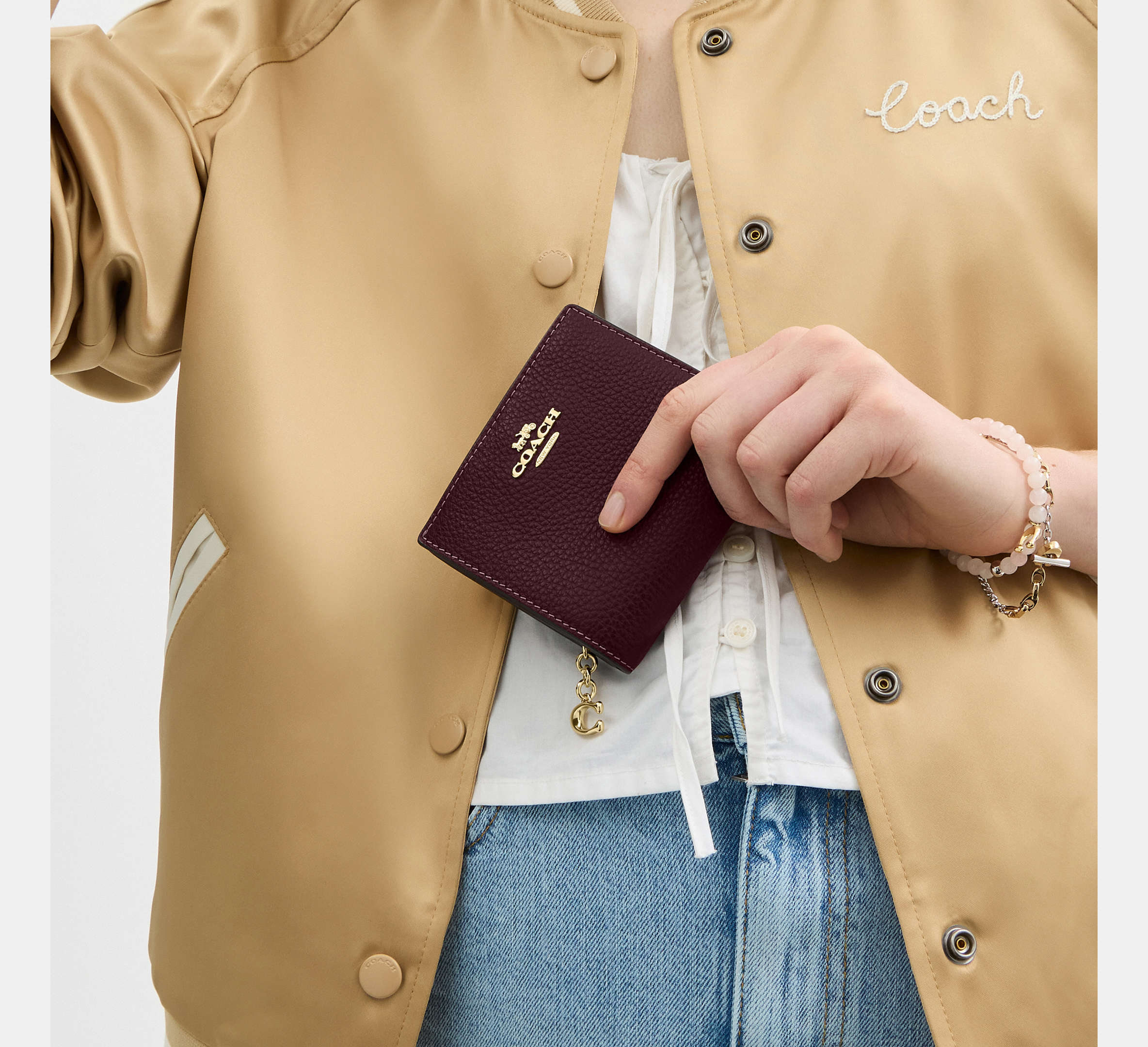 Coach Snap Wallet Gold/ Merlot Deri Cüzdan - Hemen Teslimde