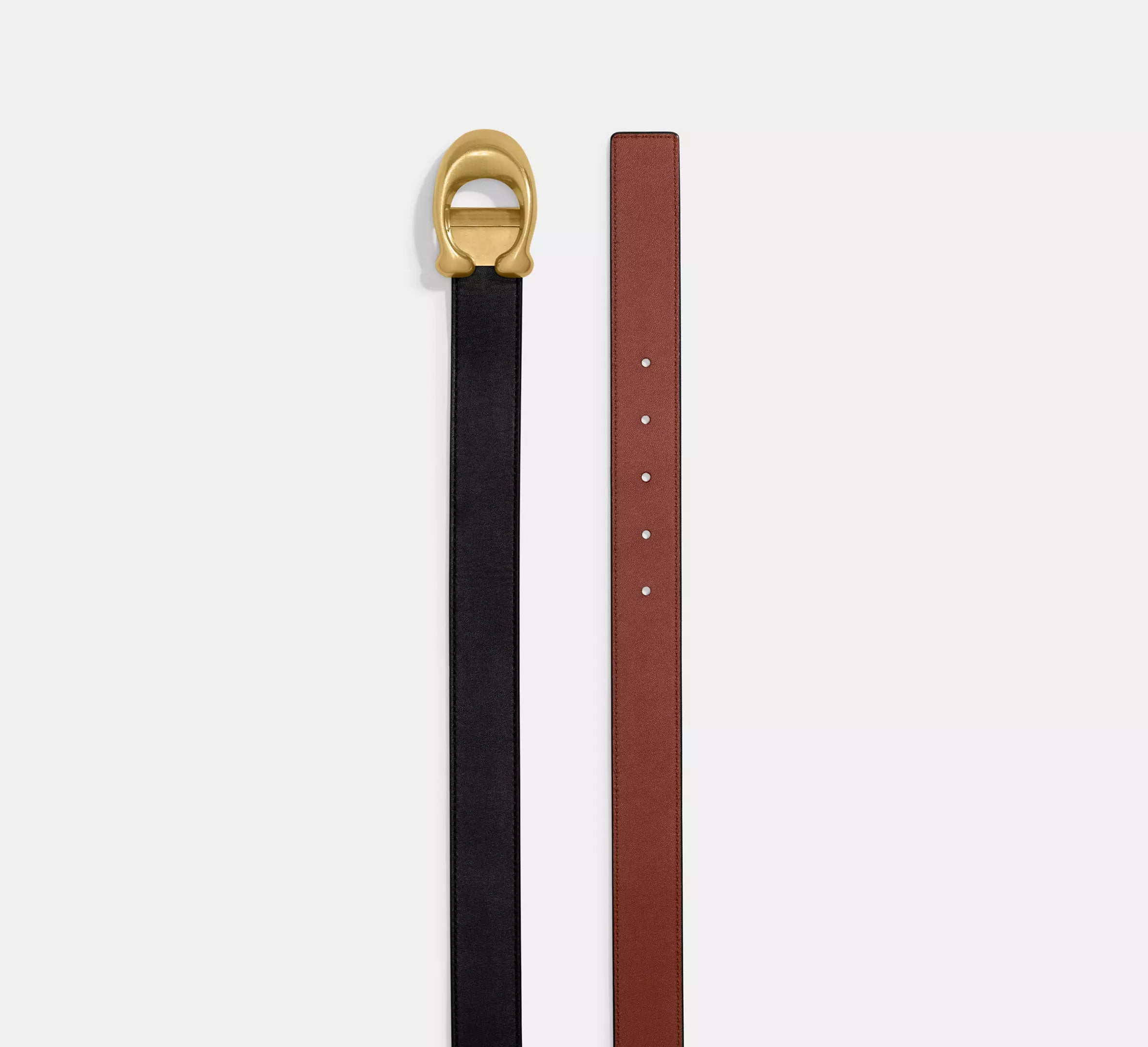 Coach Sculpted C Buckle Cut-To-Size Reversible Belt, 32 Mm -  Brass/Red/1941 Saddle - Hemen Teslimde