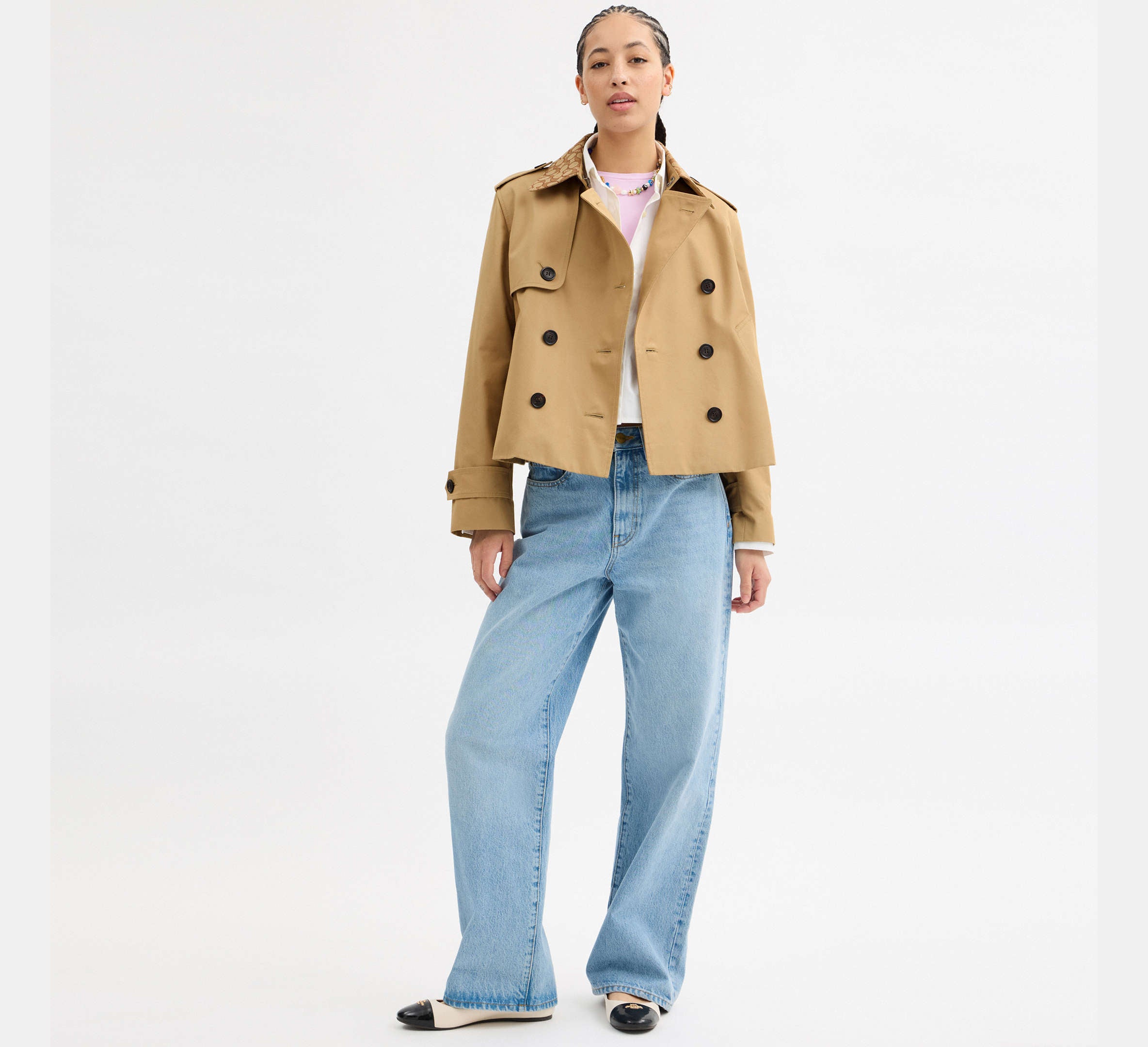 Coach Short Trench Coat With Signature Collar - Khaki