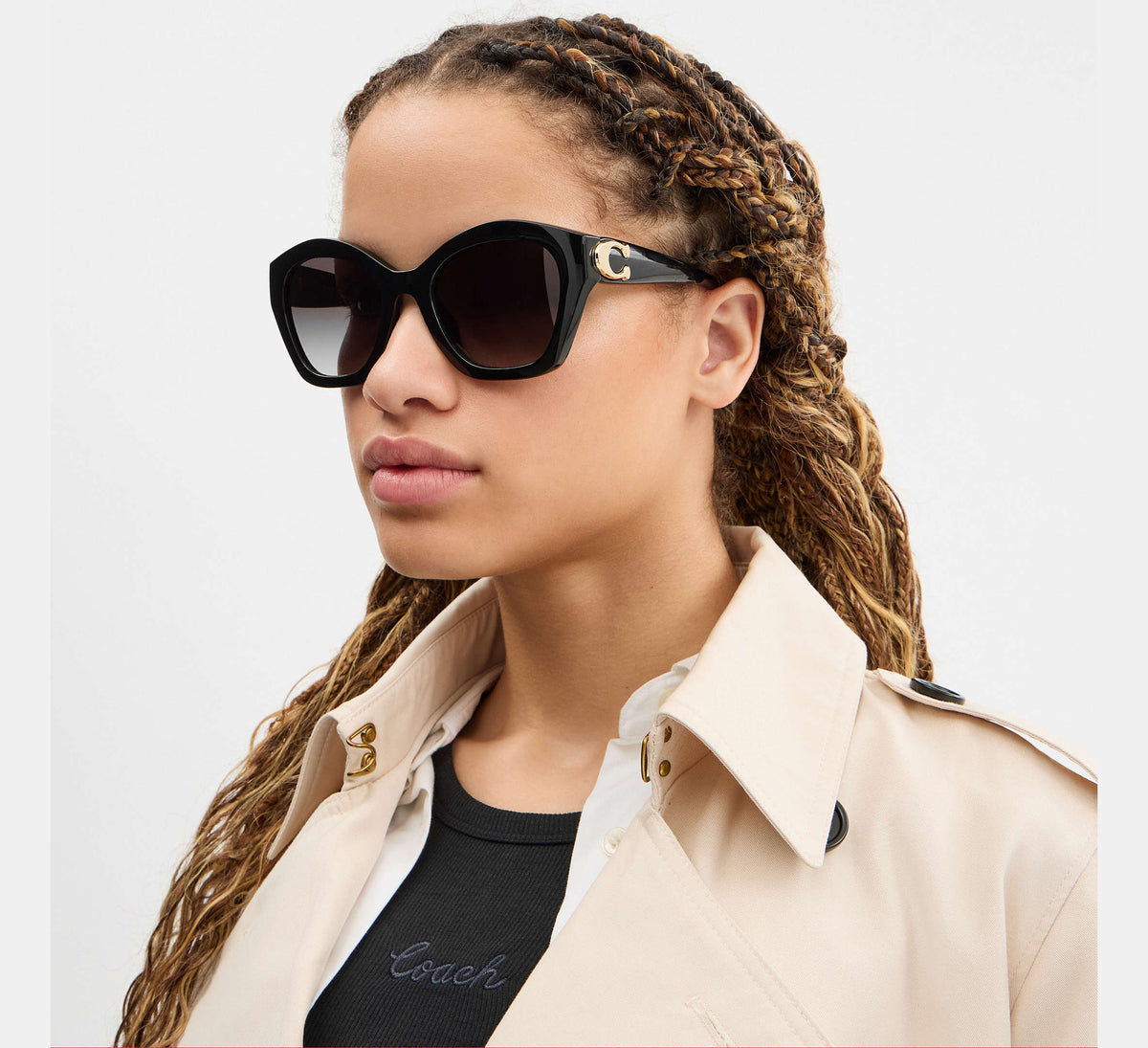Coach Maxi Sculpted C Oversized Geometric Sunglasses  -  Black