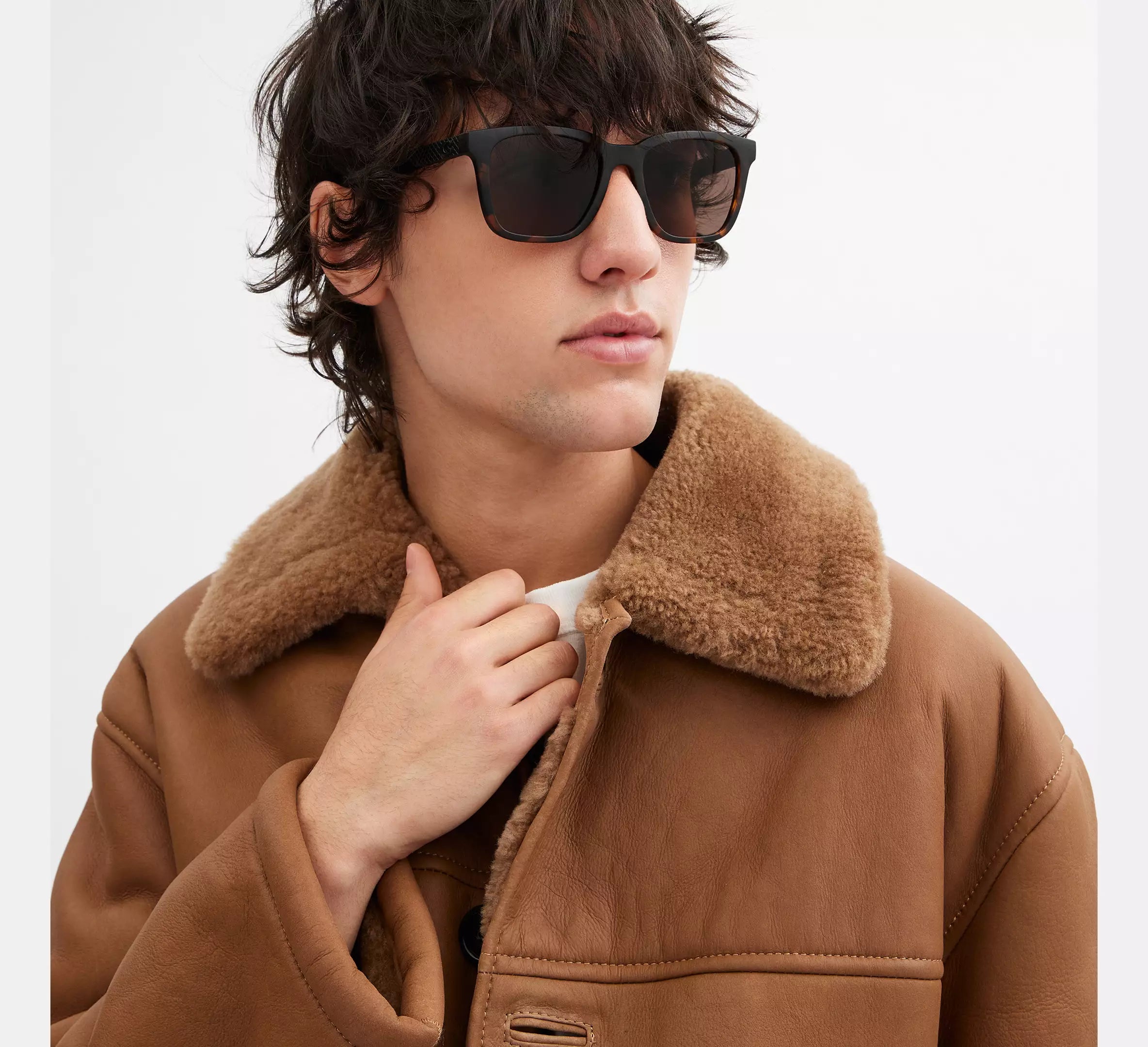 Coach C Hardware Textured Temple Square Sunglasses  -  Dark Tortoise