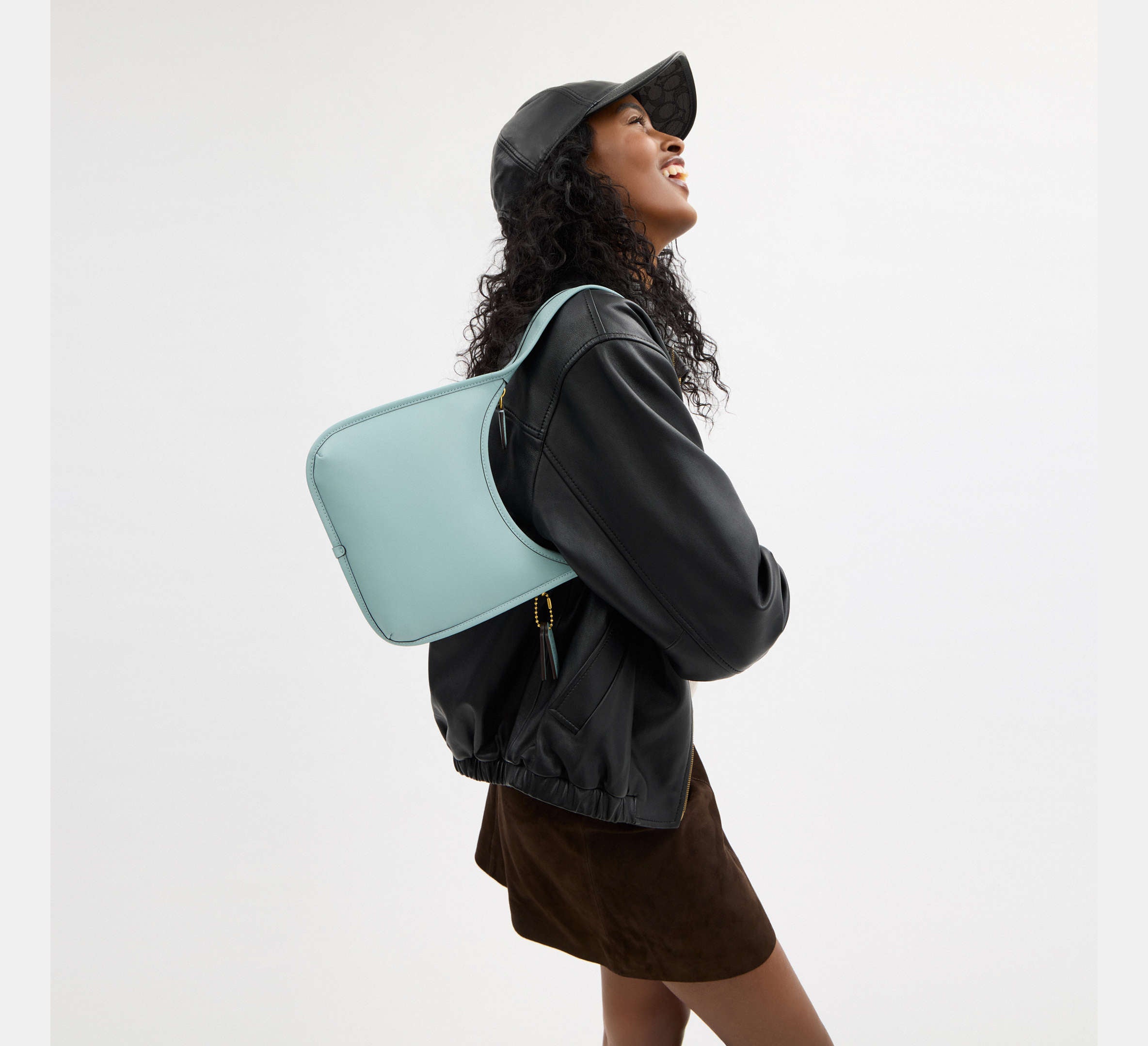 Coach Curve Zip Bag -  Brass/Light Blue